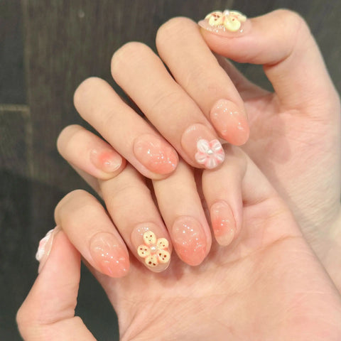 Summer Seaside Vacation Style Hand-molded Flower Short Detachable Wear-on Nails