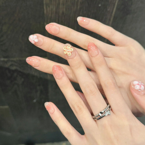 Summer Seaside Vacation Style Hand-molded Flower Short Detachable Wear-on Nails