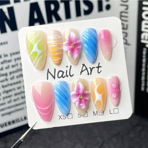 Fashionable Almond Nail Decals Popular Press Glue for Finger Application