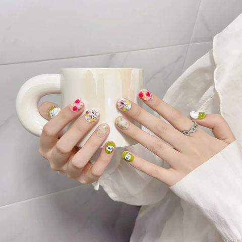Acrylic Press on Nails Cute Cartoon Stick on Nails Tips Art Fingernails
