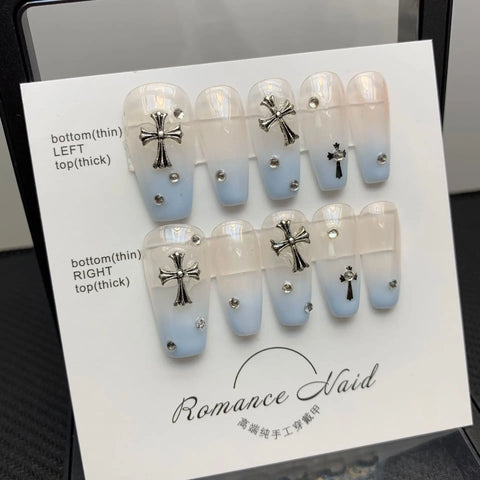 Full Cover French Gel Dril Reusable Detachable Glitter Luxury Customized Handmade False Nails