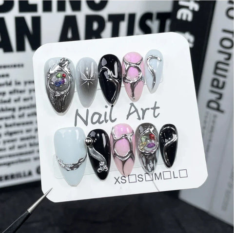 Fashionable Almond Nail Decals Popular Press Glue for Finger Application