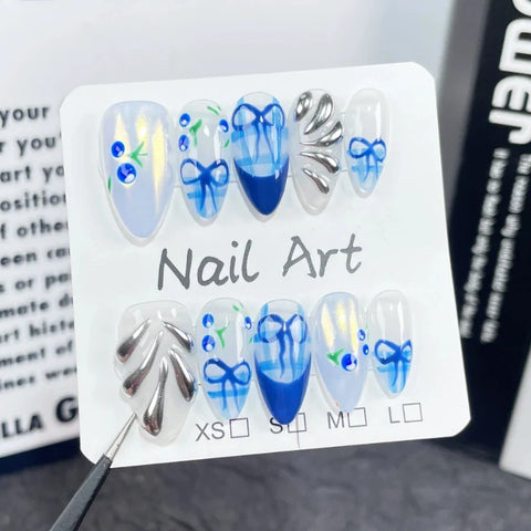 Fashionable Almond Nail Decals Popular Press Glue for Finger Application