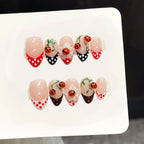 High Quality 3D Flower Cute Ladybug Red Black Polka Dot French Nail Tips Handmade 10pcs Short Almond Press on Nails