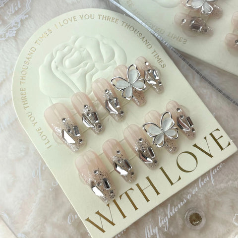 Hand-made Internet Celebrity Broken Diamond butterfly Glitter Patch Soft Gel False Nails