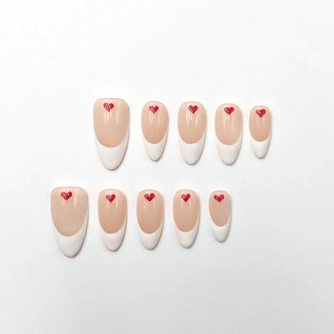 Nude French High Quality Acrylic False Nails Short Almond  Press on Nails