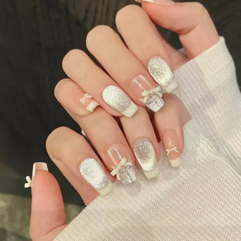 Press on Nails Nude False Nails Artificial Fingernails French Almond Reusable Acrylic False Nails