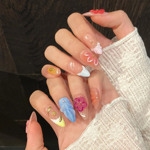 Press on Nails Nude False Nails Artificial Fingernails French Almond Reusable Acrylic False Nails