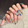 High Quality Acrylic Artificial Pearl Nail Tips Vintage Long Stiletto Pink Blue Gold Luxury Handmade Press on Nails