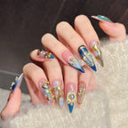 High Quality Acrylic Artificial Pearl Nail Tips Vintage Long Stiletto Pink Blue Gold Luxury Handmade Press on Nails