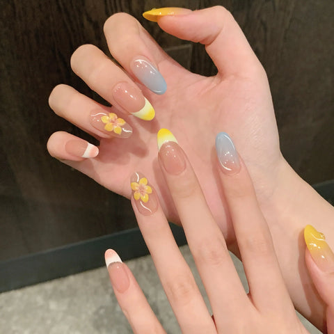 High Quality   Macaron Color 3D Carved Spring and Summer Detachable Handcrafted Nail Wear