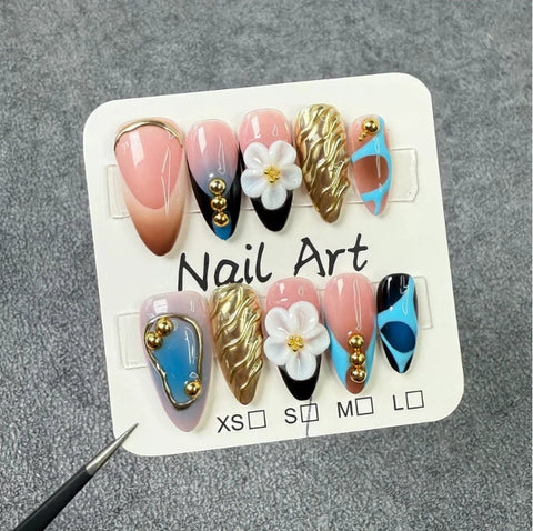 Fashionable Almond Nail Decals Popular Press Glue for Finger Application