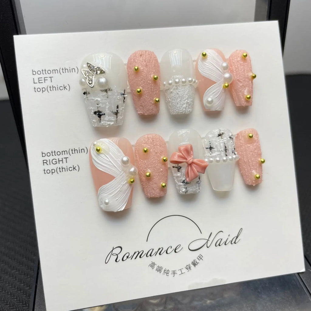 Medium Artificial Fingernails Nail Art French False Nails Press on Nails