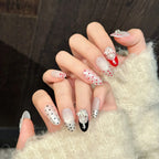 Luxury Gems Artificial Nail Tips Reusable French Polka Dot 3D Bows Gel Nail Art Cat Eye Handmade Press on Nails
