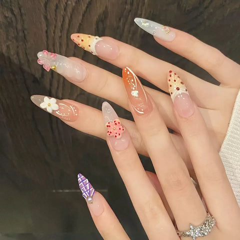 Press on Nails Nude False Nails Artificial Fingernails French Almond Reusable Acrylic False Nails