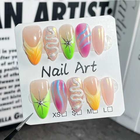 Fashionable Almond Nail Decals Popular Press Glue for Finger Application