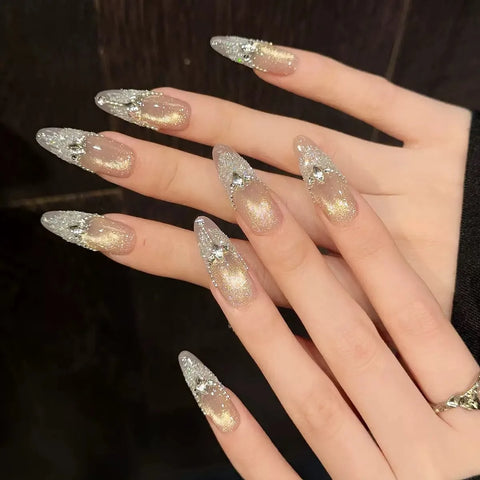 Press on Nails Nude False Nails Artificial Fingernails French Almond Reusable Acrylic False Nails
