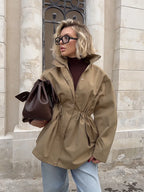 Midi-Windjacke Herbst 2025, Stehkragen-Trenchcoat, Baumwoll-Windjacke für Damen 