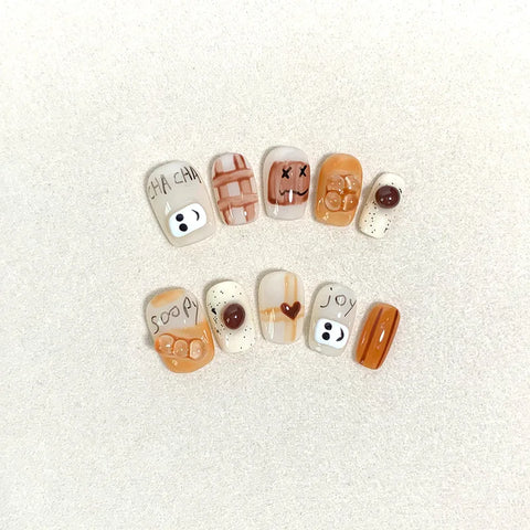 Cartoon Hand-painted Short Handmade Gel Stick on Nails Manicure Patches
