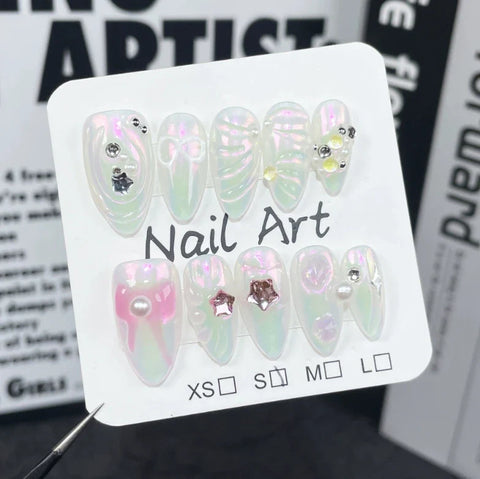 Fashionable Almond Nail Decals Popular Press Glue for Finger Application