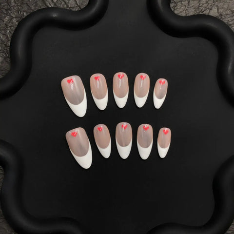 Nude French High Quality Acrylic False Nails Short Almond  Press on Nails