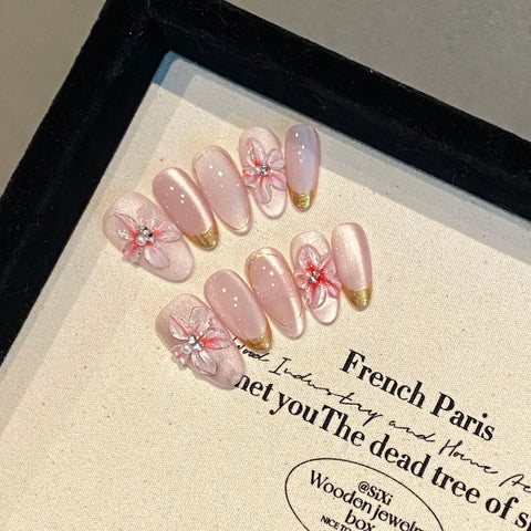 Kawaii Cat Eye Long Short Nails Gradient Advanced Design Gentle Stick on Nails