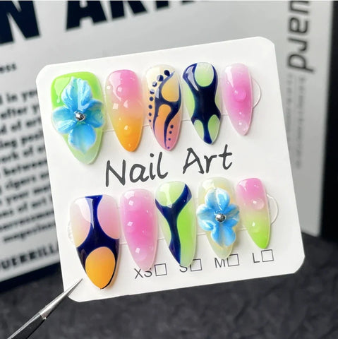 Fashionable Almond Nail Decals Popular Press Glue for Finger Application