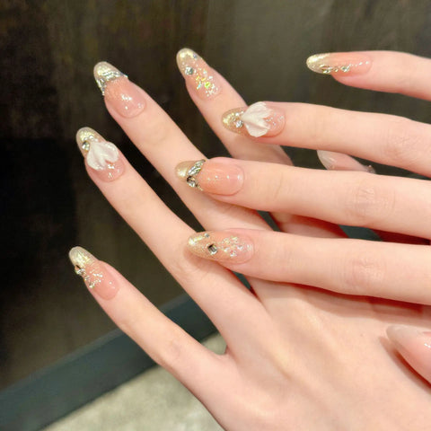 3D Press on Nails Fish Tail Beach Stranded Blush Cat Eye Spring and Summer Medium Length Fully Handcrafted Wearable Nails