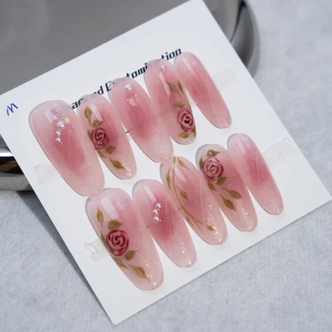 Design Transparent pink Fantasy Rose square Coffin on Nails