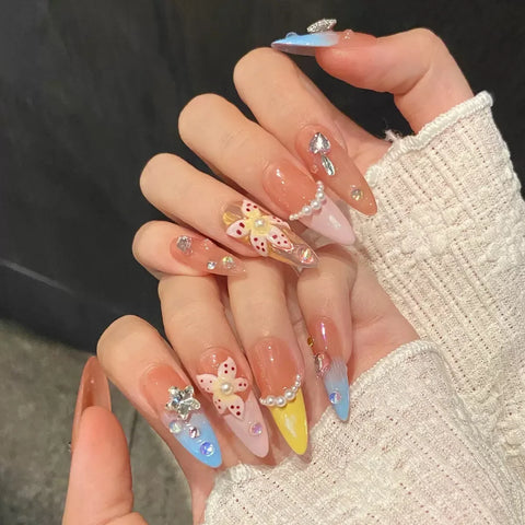 Press on Nails Nude False Nails Artificial Fingernails French Almond Reusable Acrylic False Nails