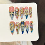 High Quality Acrylic Artificial Pearl Nail Tips Vintage Long Stiletto Pink Blue Gold Luxury Handmade Press on Nails