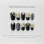 Coffin High Quality Gel Press on Nails Black with Rhinestones Design Full Cover Artificial Handmade Wear Nail