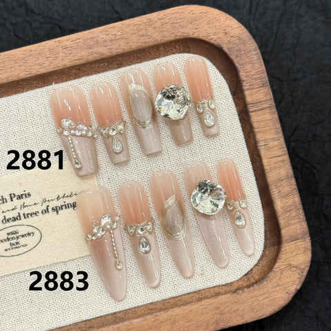 Long Press on Nail Tips High Quality Big Rhinestones Nail Charms Handmade Acrylic Gel Nails Custom