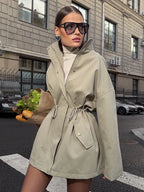 Midi-Windjacke Herbst 2025, Stehkragen-Trenchcoat, Baumwoll-Windjacke für Damen 