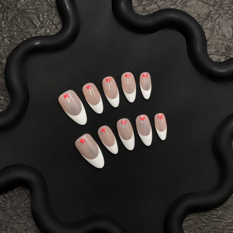 Nude French High Quality Acrylic False Nails Short Almond  Press on Nails