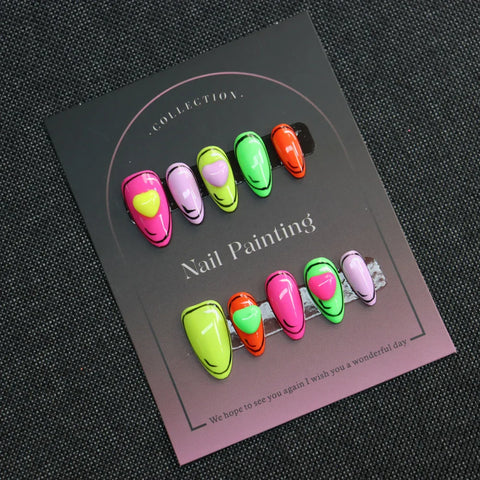 Colorful High Quality Acrylic False Nails Short Almond Heart Press on Nails