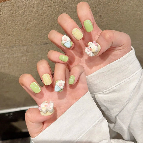 High Quality Cute Short Nails Pure Hand-painted 3D Cartoon Press on Nails
