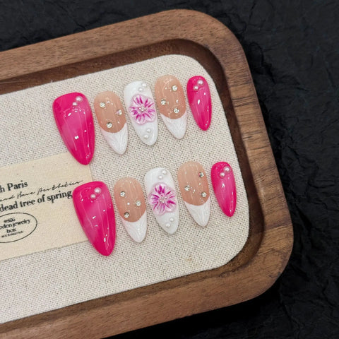 New Style 3D Press on Nails Hand-painted Strawberry Egg Flower Nails for Spring and Summer, Fully Handmade