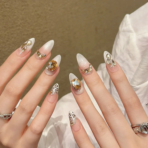New Press on Nails Cat Eye Kitten Detachable Acrylic Artificial Nails Diamonds Gel False Nails