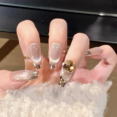 Hot Selling 3D Nail Art Design Gel Nail Accessories Fashion  Cat's Eye Nude Press on Nails
