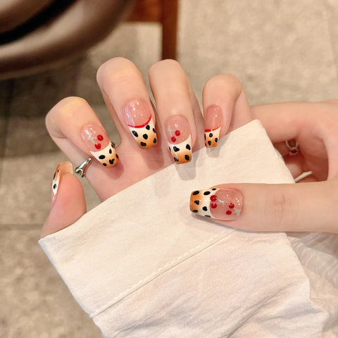 Middle Oval French Press-On Nails Black and White Butterfly Design Hand Pressed Nail