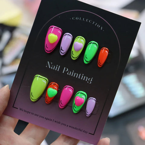 Colorful High Quality Acrylic False Nails Short Almond Heart Press on Nails