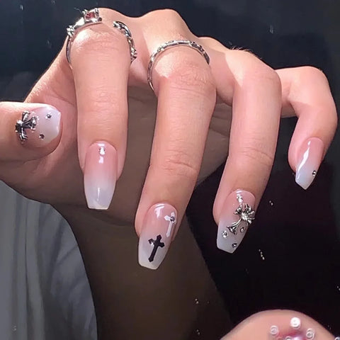 Full Cover French Gel Dril Reusable Detachable Glitter Luxury Customized Handmade False Nails