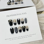 Coffin High Quality Gel Press on Nails Black with Rhinestones Design Full Cover Artificial Handmade Wear Nail