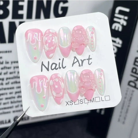 Fashionable Almond Nail Decals Popular Press Glue for Finger Application