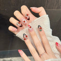 High Quality 3D Flower Cute Ladybug Red Black Polka Dot French Nail Tips Handmade 10pcs Short Almond Press on Nails