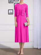Vestido de gasa para madre de la novia, corte A, escote redondo, largo hasta la rodilla, con pliegues