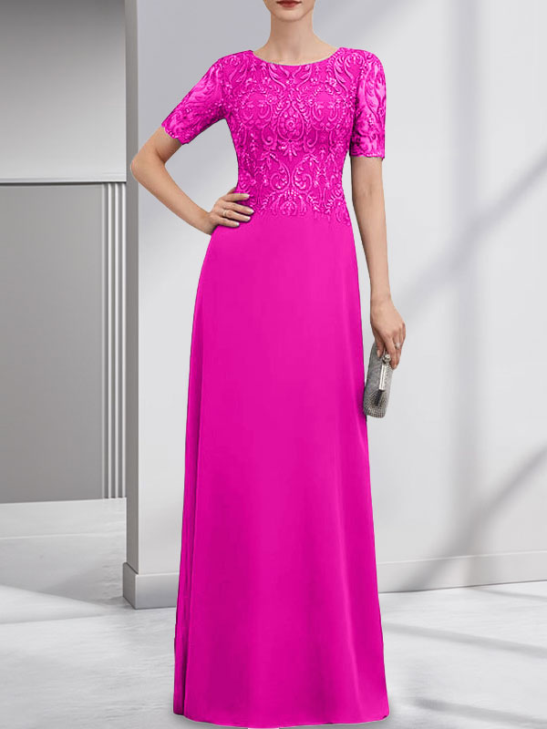 A-Linien-Kleid aus Chiffon mit Pailletten und Rundhalsausschnitt, bodenlang, für die Mutter der Braut