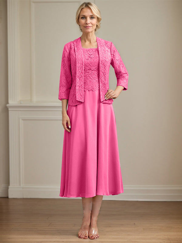 Vestido de gasa con encaje y escote redondo hasta la rodilla para madre de la novia 