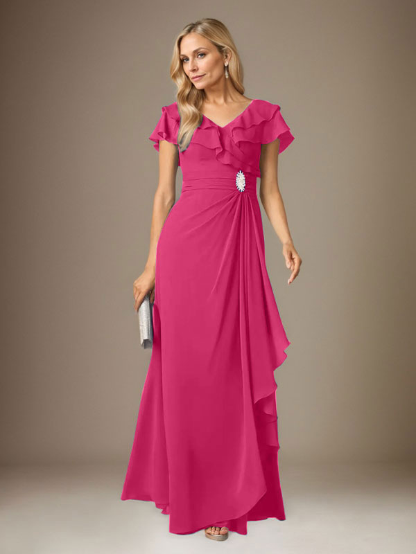 Stormy A-Linien-Chiffonkleid mit V-Ausschnitt und Raffungen 